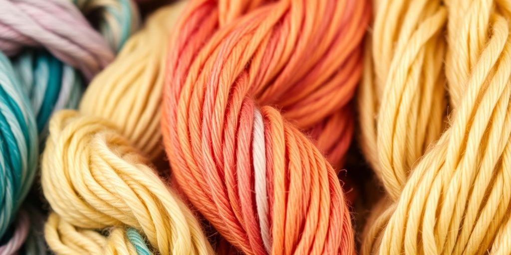 Hand-dyed cotton, bamboo, and linen yarns in summer colors.