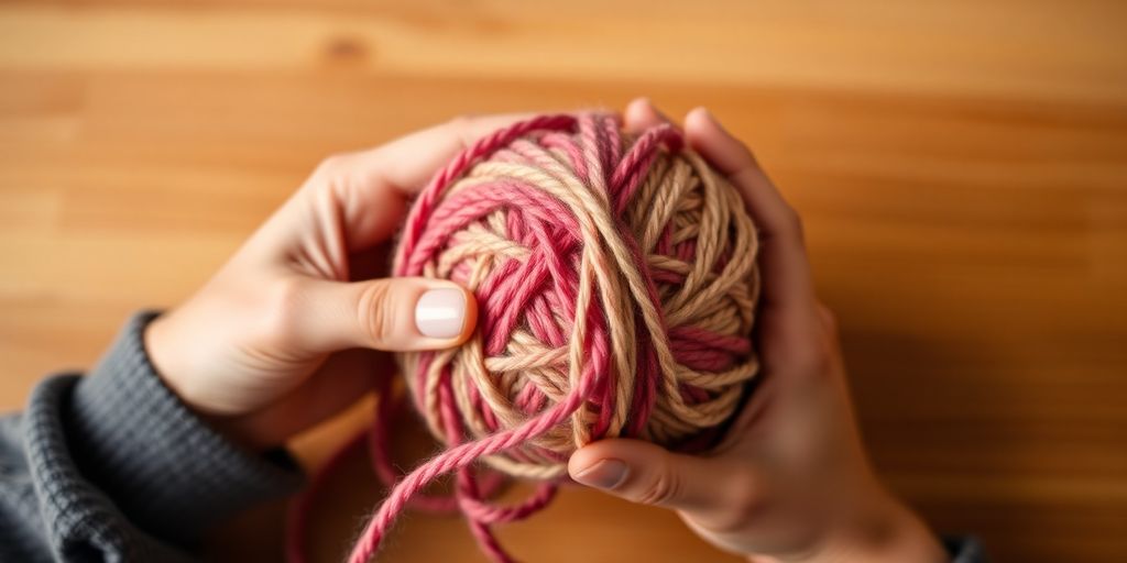 Hands winding yarn from hanks into neat balls.