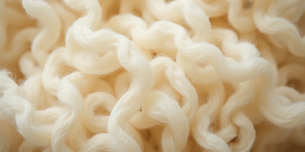 Close-up wool fibers with visible crimp texture.