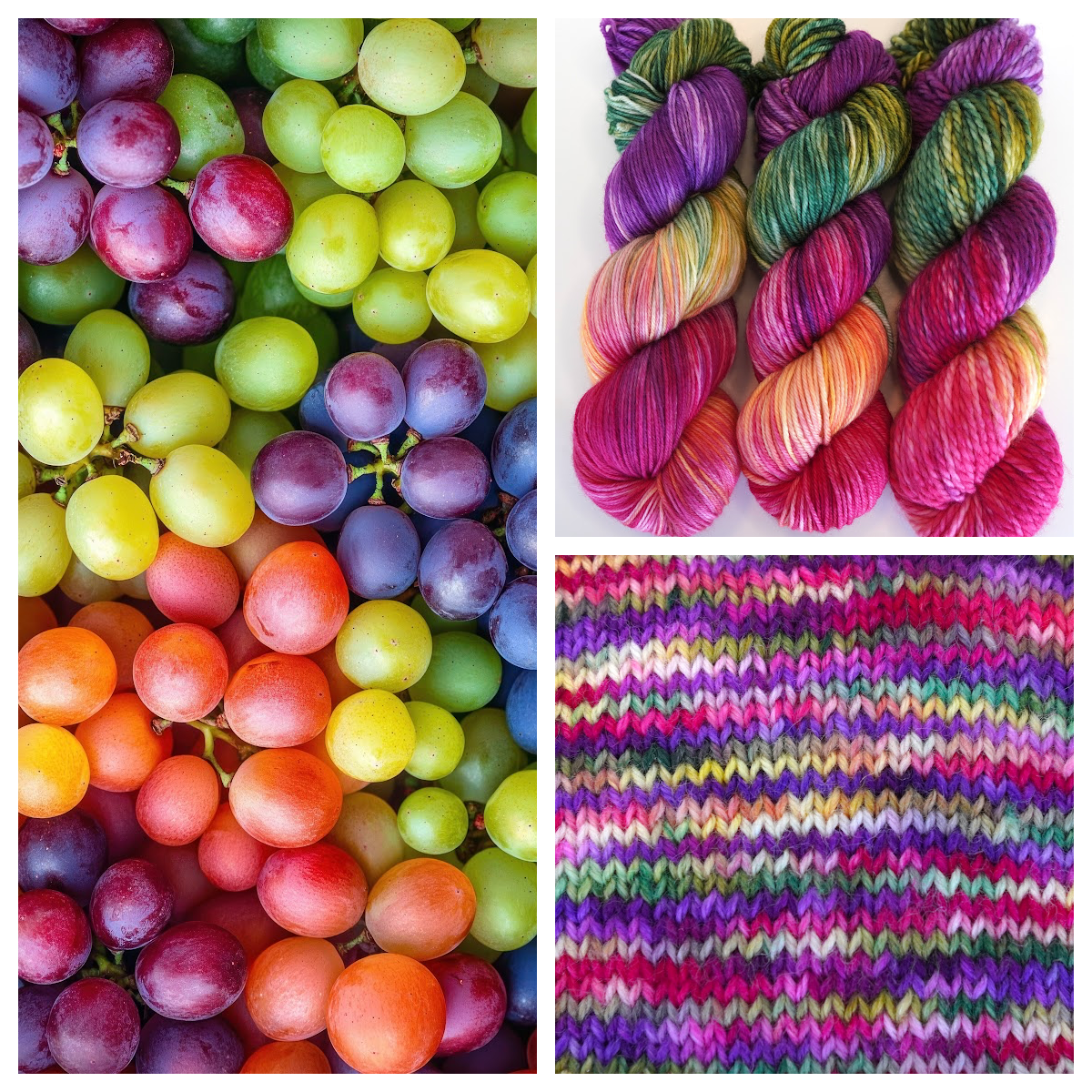 Wild Woollys hand-dyed yarn - Summer Berry colorway showing vibrant colors
