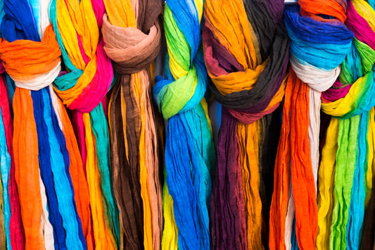 Hand-dyed colorful yarn skeins - perfect for fiber festival shopping