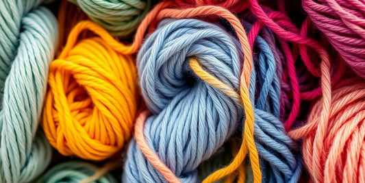 Colorful yarn skeins and knitting needles.
