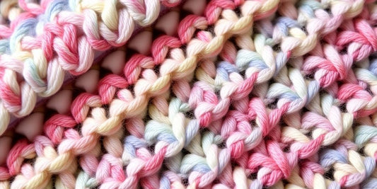 Close-up of variegated yarn in crochet