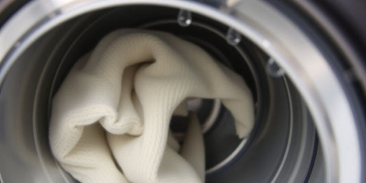 Wool sweater spinning in washing machine.