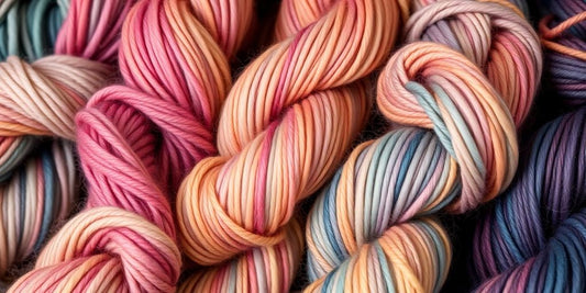 Close-up of vibrant hand-dyed yarn skeins.