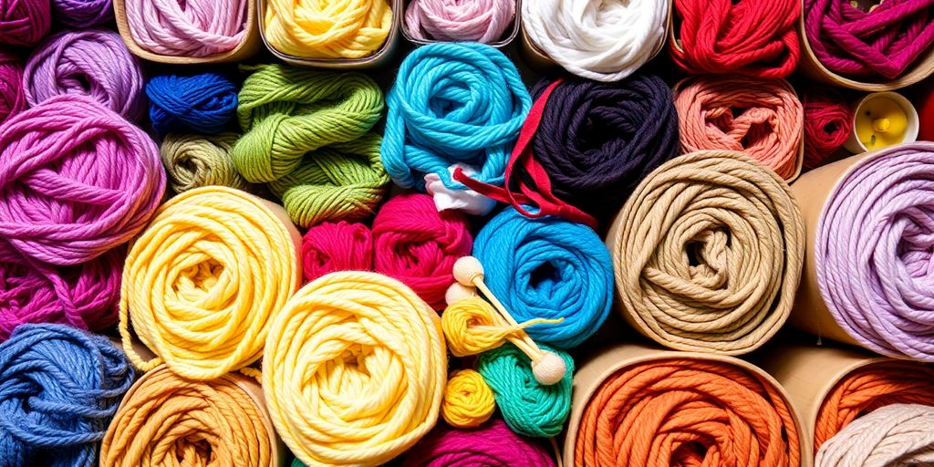 Colorful yarn skeins neatly arranged in baskets.