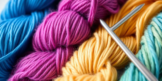 Colorful crocheted yarn with hook.