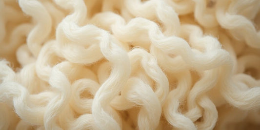Close-up wool fibers with visible crimp texture.